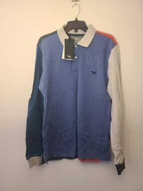Gunn Polo Blue Multi-Color Long Sleeve Polo Longsleeve Shirt Mens Size Medium